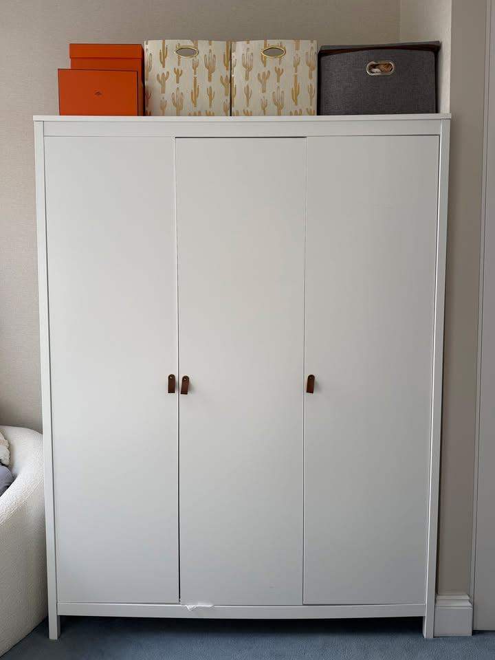 3-door White Wood Wardrobe
