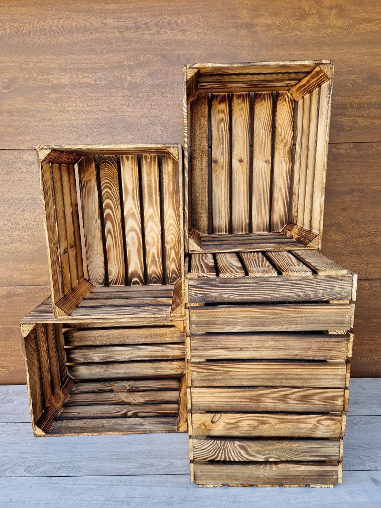 Burnt effect , Natural  Wooden Crates.