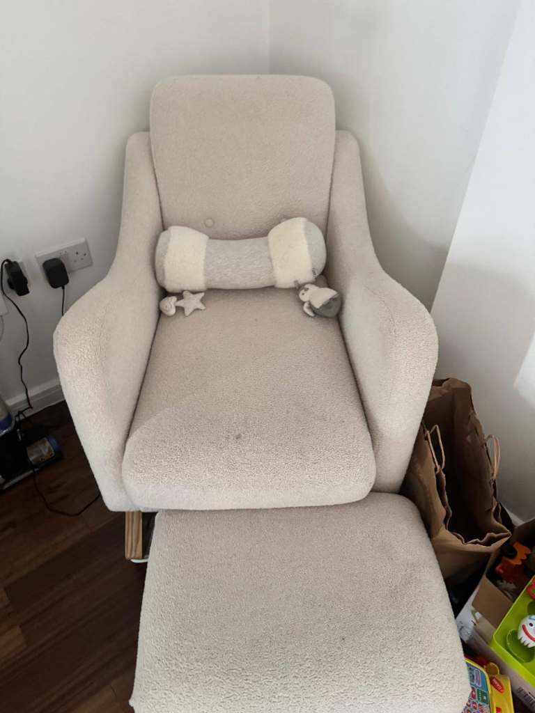 Nursery Rocking Chair with Footrest - Beige Fabric