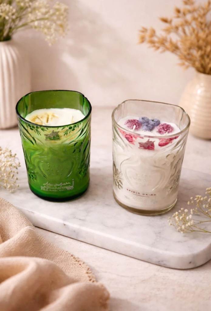 Upcycled Gin Bottle Candles – Hand made and Poured Soy Wax | Eco-Friendly Gift