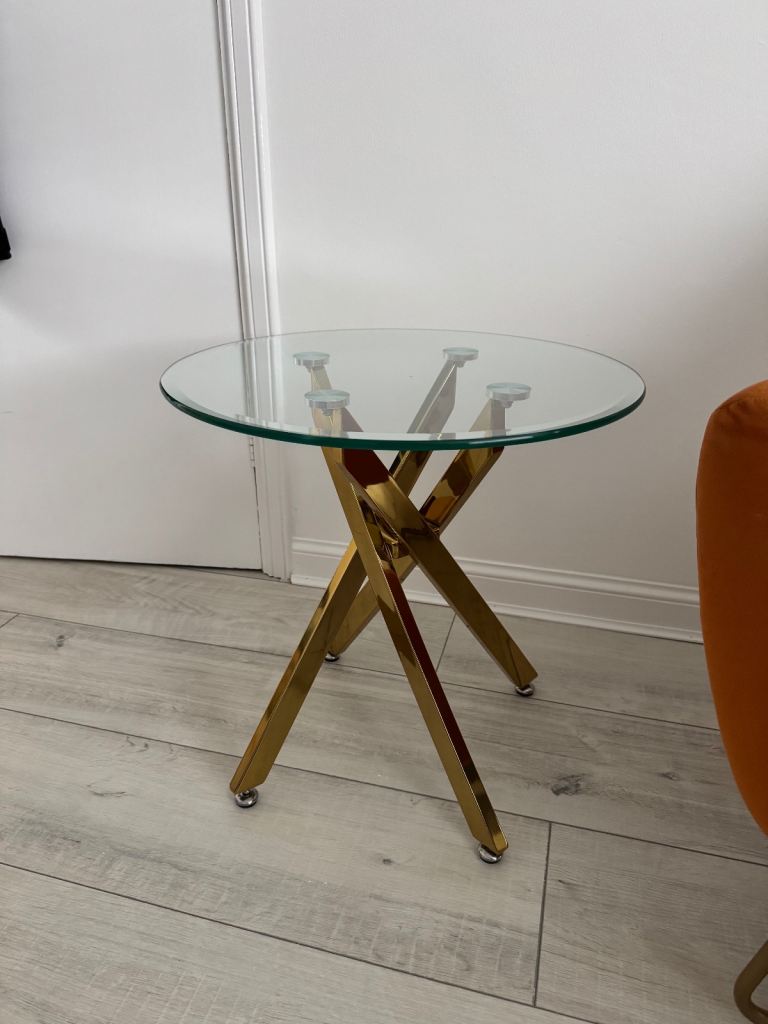 Round Glass Gold Side Table