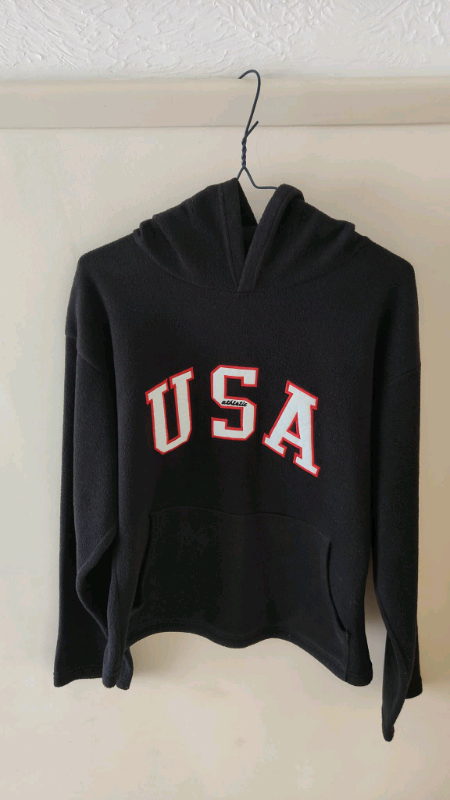 USA Black Athletic Hoodie Top With Front Pocket Immaculate 