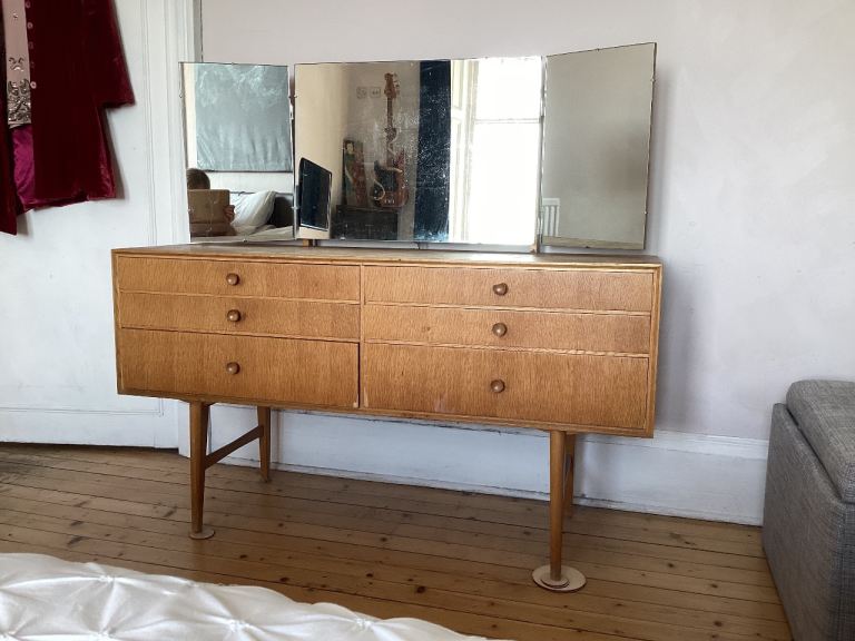Vintage Wooden Dressing Table with Mirror – Fair Condition