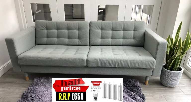 RRP:£599 IKEA LANDSKRONA GUNNARED GREEN THREE SEAT FABRIC SOFA LONDON DELIVERY (OFFICE CHESTERFIELD)