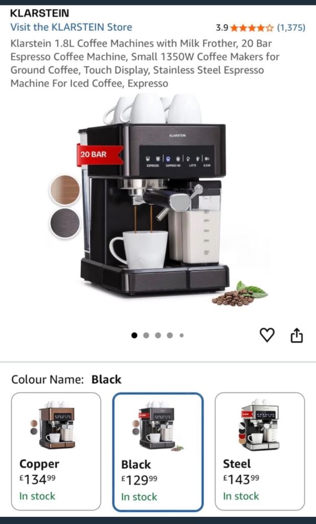 Klarstein Arabica Comfort Espresso Coffee Machine with Milk Frother