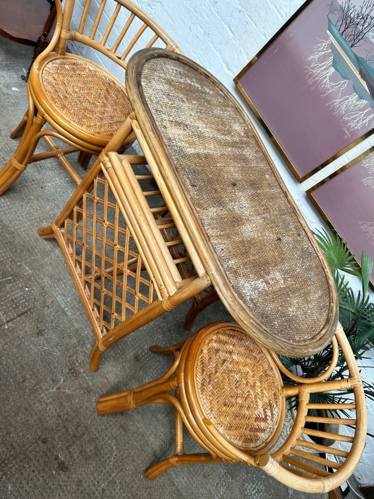 Vintage Rattan Dining Set – Table & Two Chairs