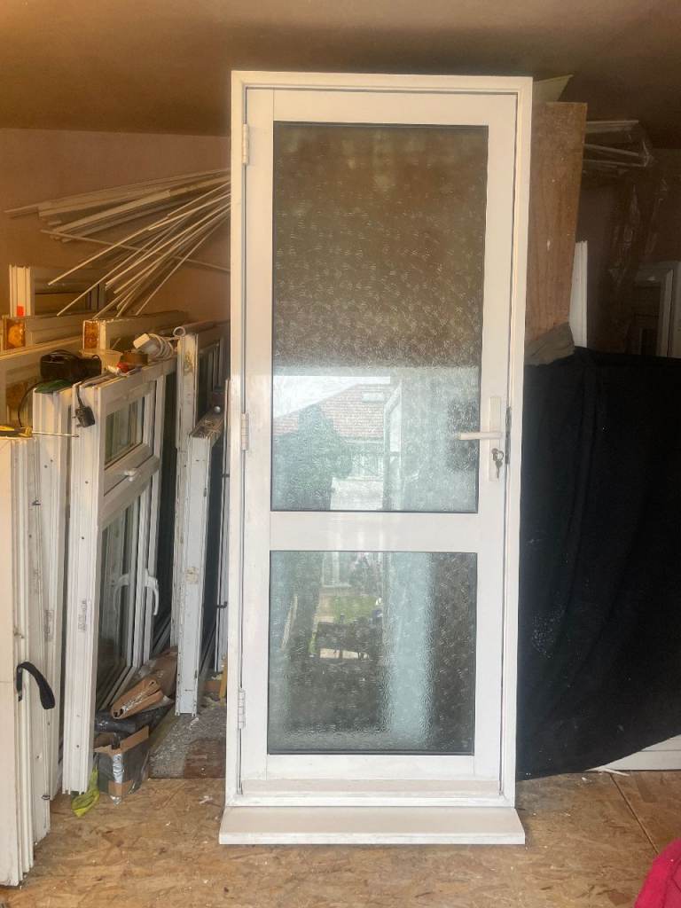 DOOR 205 x 81.5 cm - MODERN ALUMINIUM DOUBLE GLAZED DOOR**OPENS OUT**OBSCURE GLASS (REF: DX253)