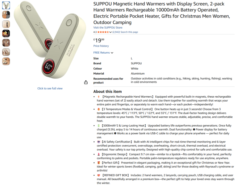 image for Magnetic 2-pack Hand Warmers Rechargeable 10000mAh Battery|| Brand new 50% off price 