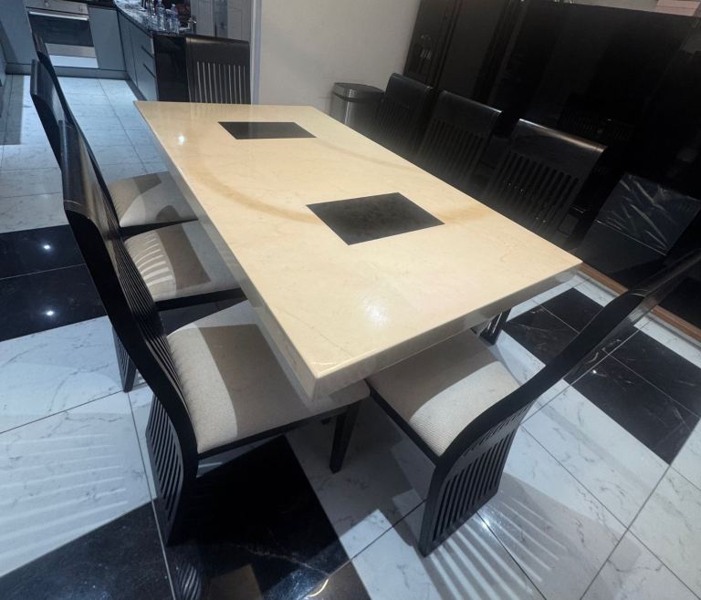 Barker,Stonehouse Strasbourg marble dining table,8 chairs, coffee table, lamp table , side cabinet 