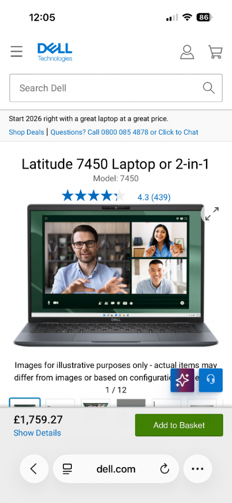 2 YEAR WARRANTY, DELL LATITUDE 7450 14” LAPTOP,ULTRA 7, 32GB RAM, 256GB TOUCHSCREEN, NEW COST £1700 