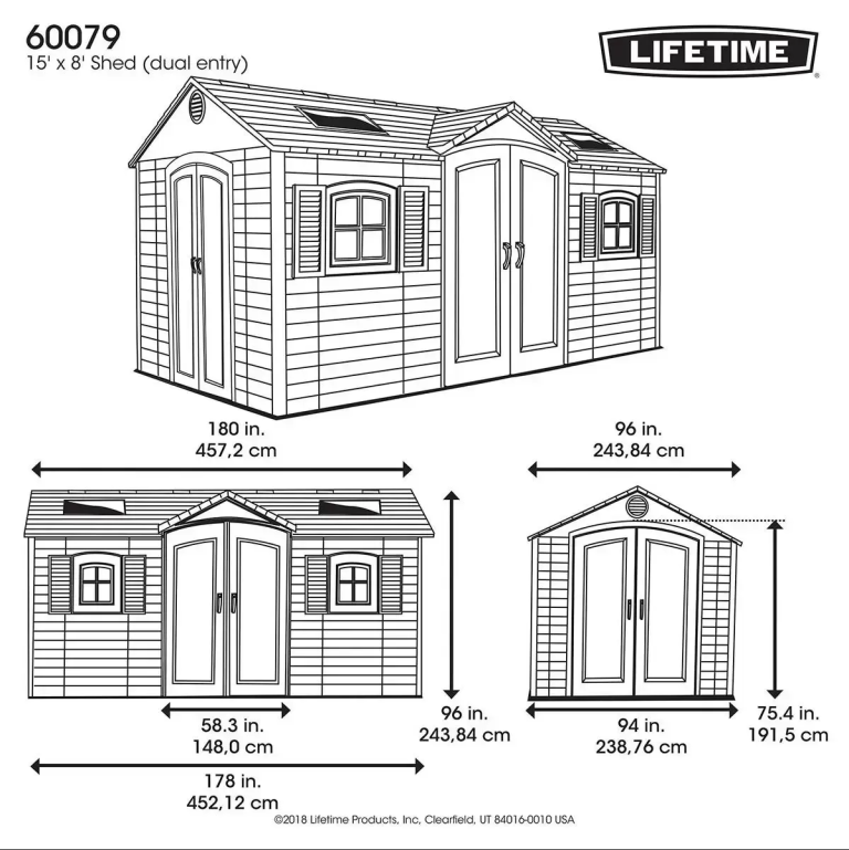 Lifetime 15' x 8' Dual Entry Garden Shed – New