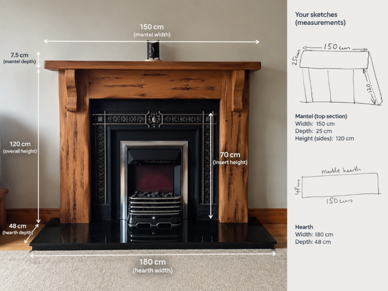 Fireplace with electric fire, wooden surround and granite hearth
