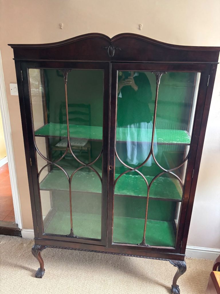 Free Vintage Wooden Display Cabinet with Glass Doors