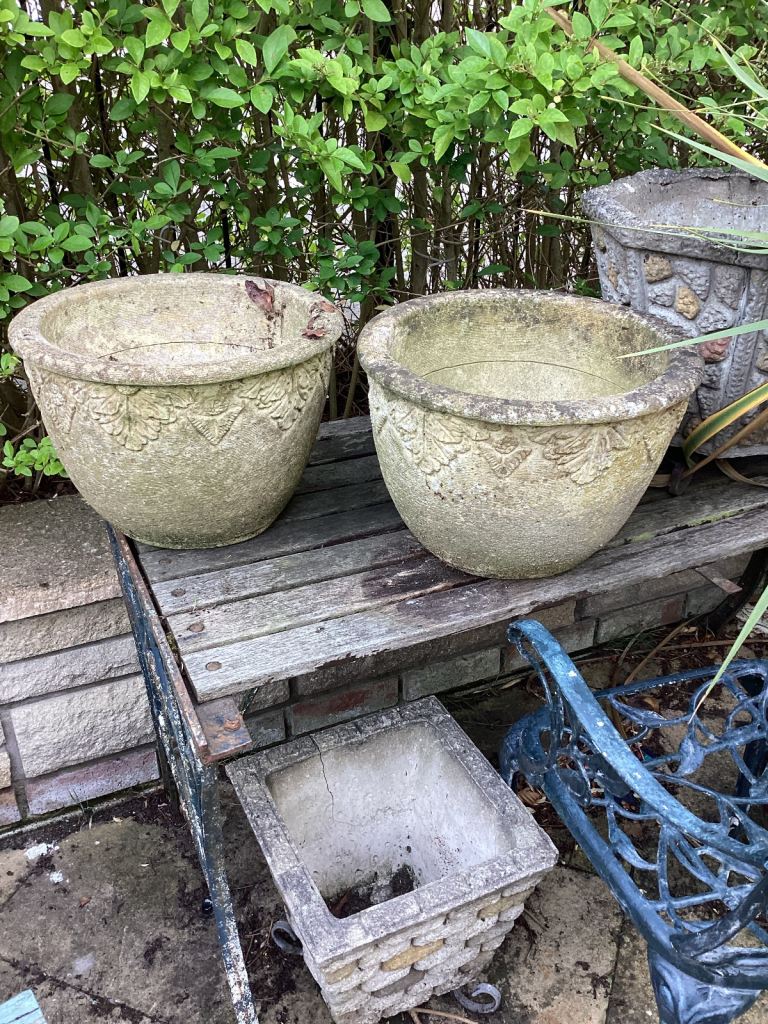 image for PAIR OF HEAVY STONE PLANT POTS 🪴, EXCELLENT CONDITION 
