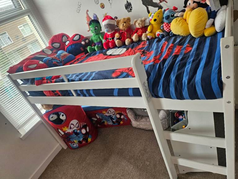 White Wooden Kids High Sleeper Bed Frame – Good Condition