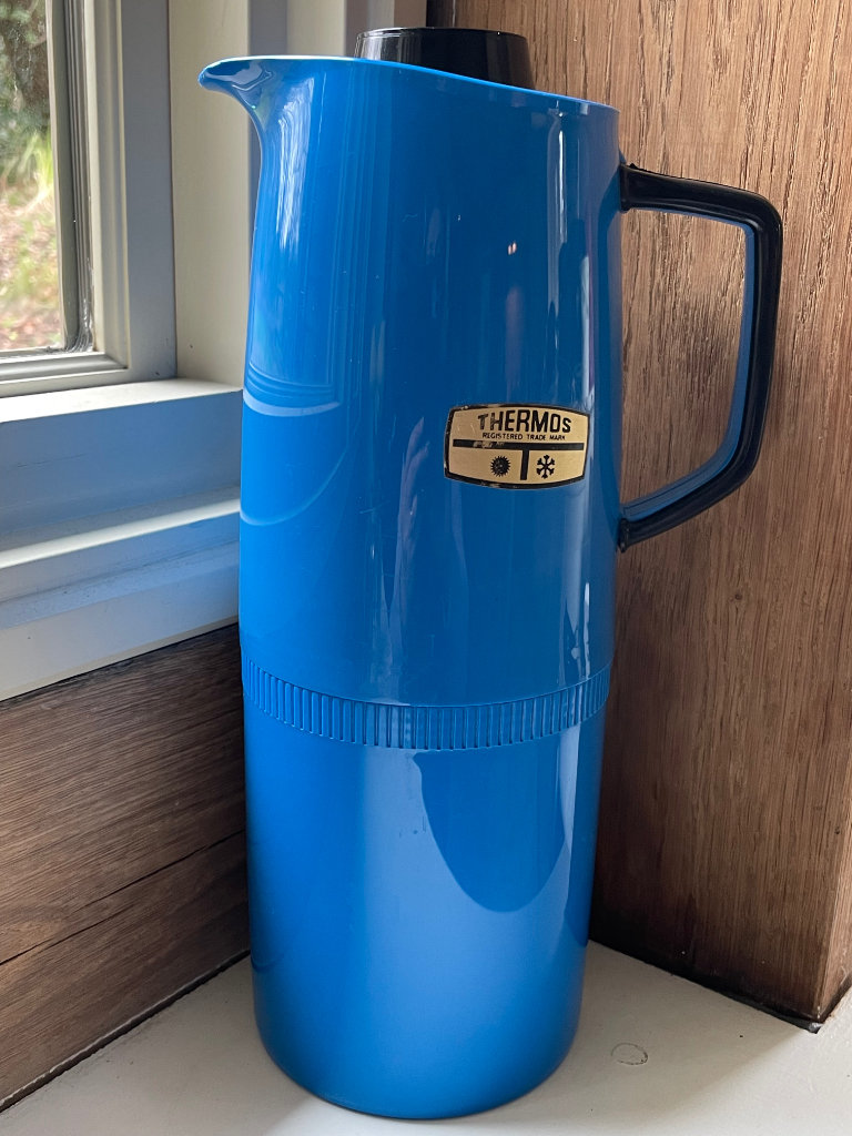 Vintage Tall BlueThermos 1 Litre Coffee Jug Vacuum Flask Camping Picnics