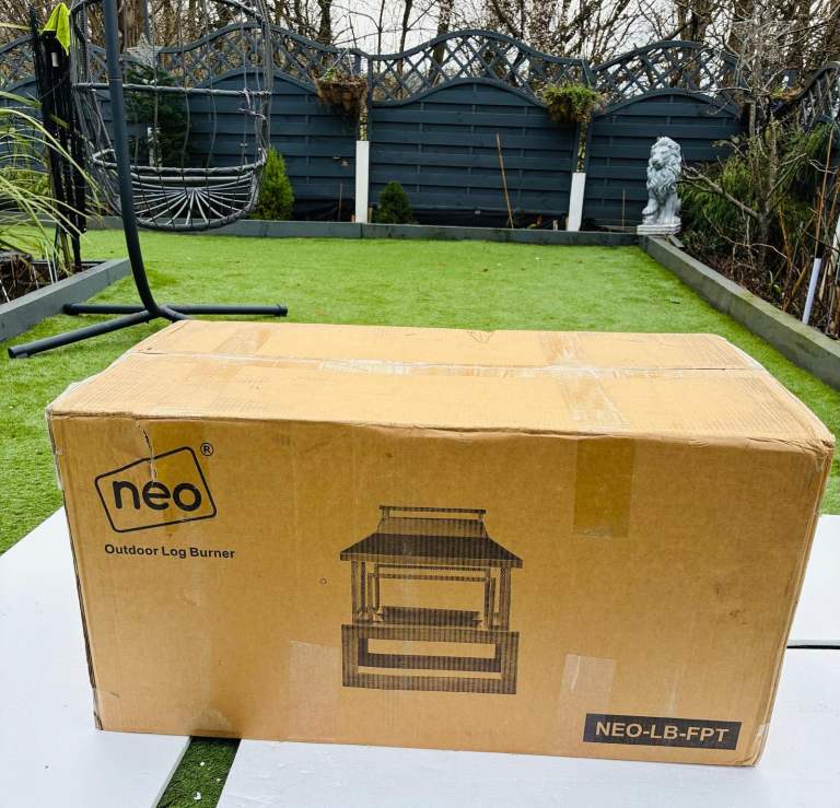 Neo Black Steel Outdoor Garden Log Burner Burning Fire Pit Chiminea Heater Stove