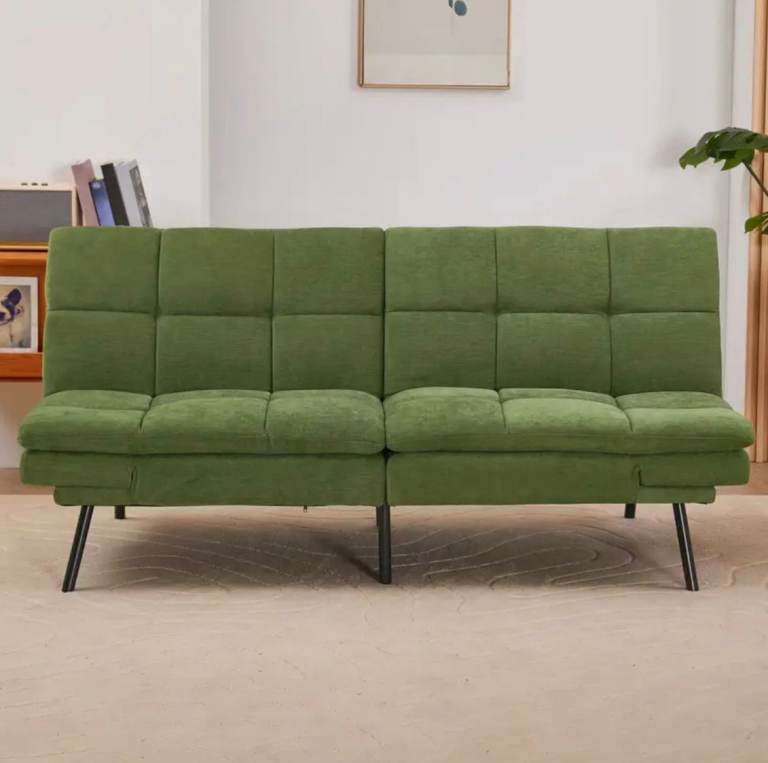 New 6ft Green Chenille Click Clack Sofa Bed 3 Seater Futon Couch Sale