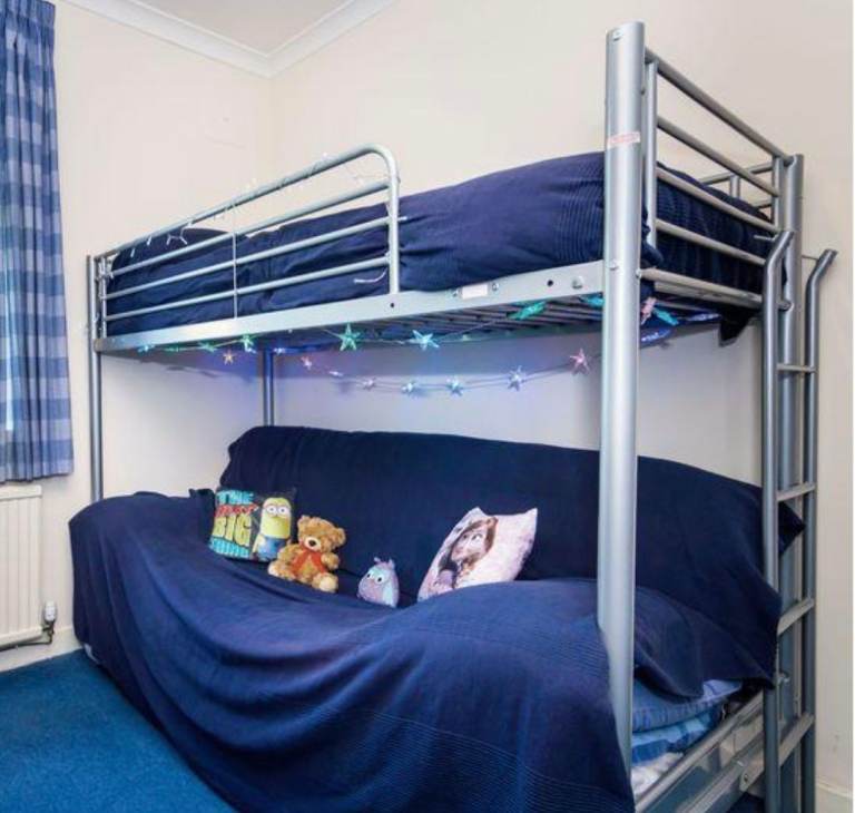 Good Condition Grey Metal Bunk Bed with Futon Sofa