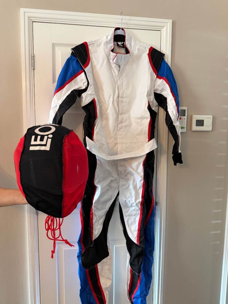 White Karting Race Suit with Blue and Black Accents (SIZE52)