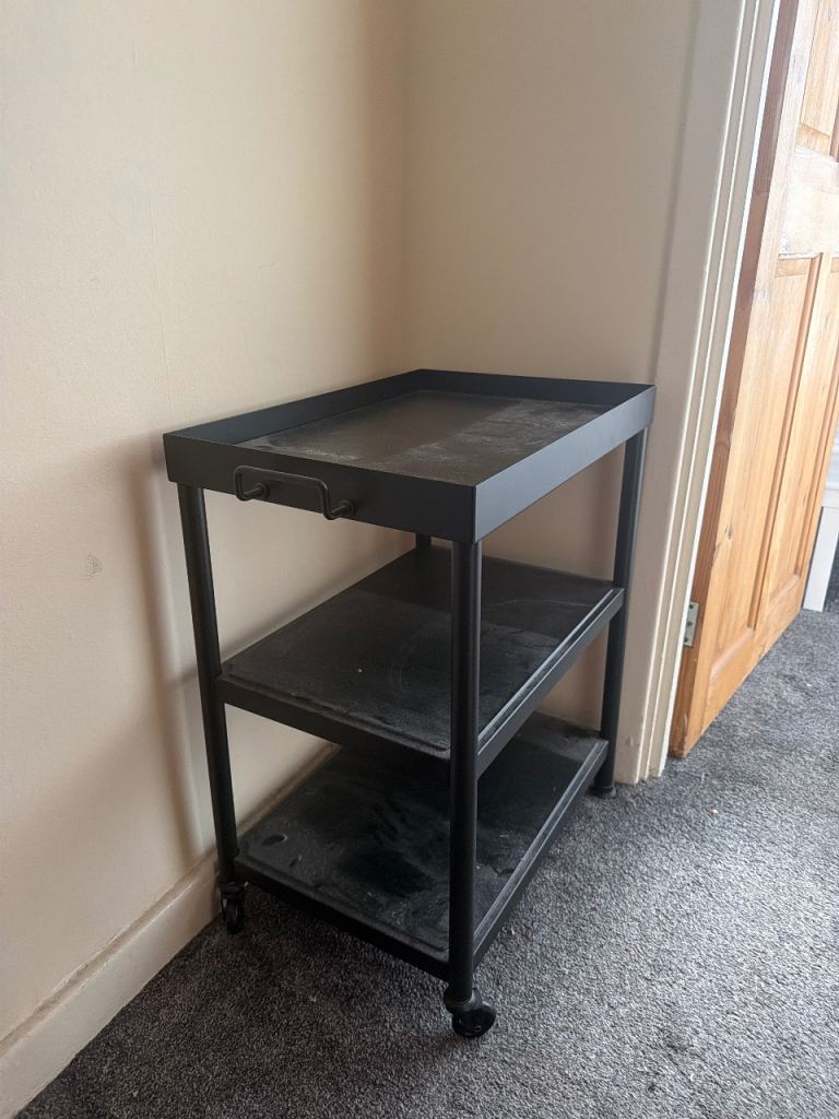 Black Metal 3-Tier Storage Trolley on Wheels