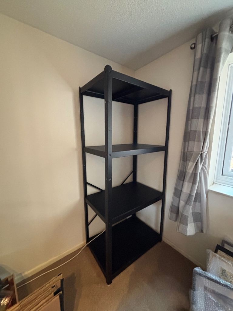 Black metal shelving unit