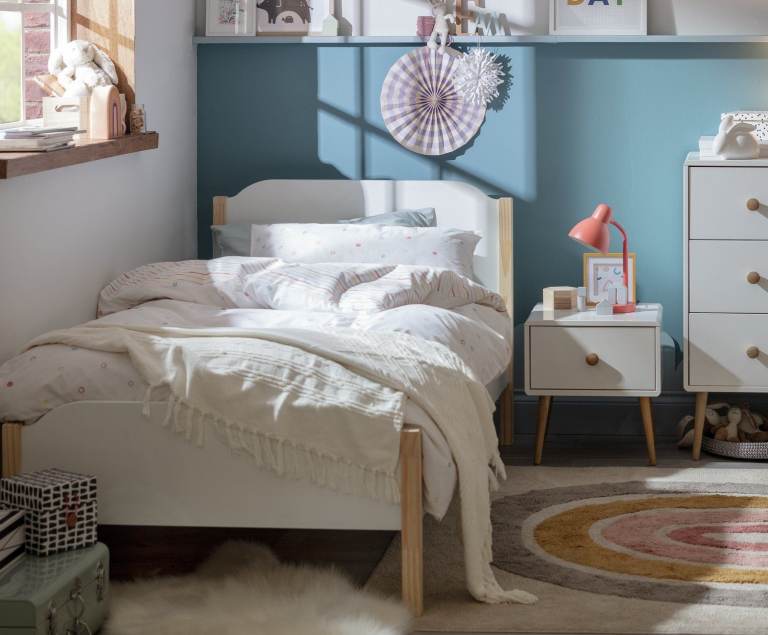 Nico Single Wooden Bed Frame - White & Pine