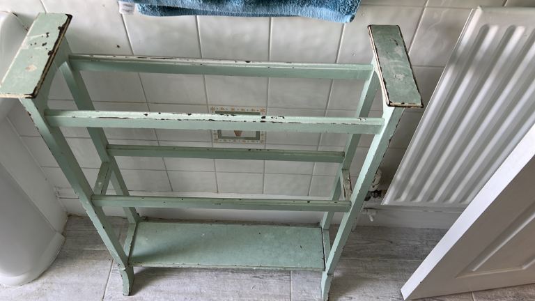 Lovely traditional vintage wooden towel rail, up-cycled and painted green