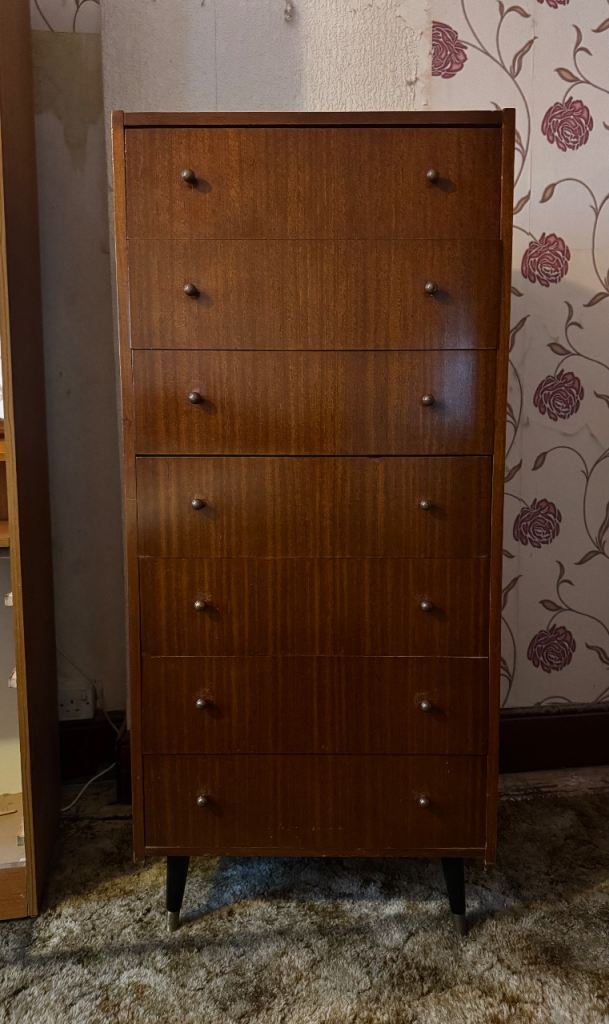 image for Vintage Wood Veneered Tallboy Chest of Drawers/Dresser 