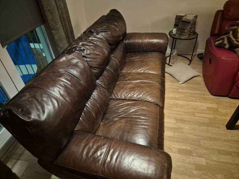 Free Brown Leather Sofa with Reclining Function