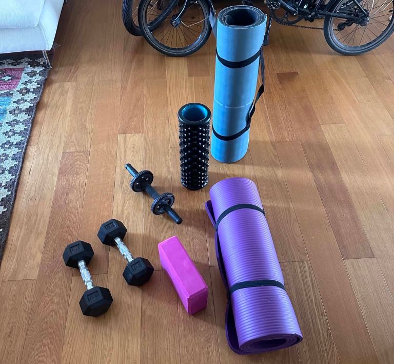 Home Gym Fitness Bundle: Yoga Mat, Dumbbells, Foam Roller
