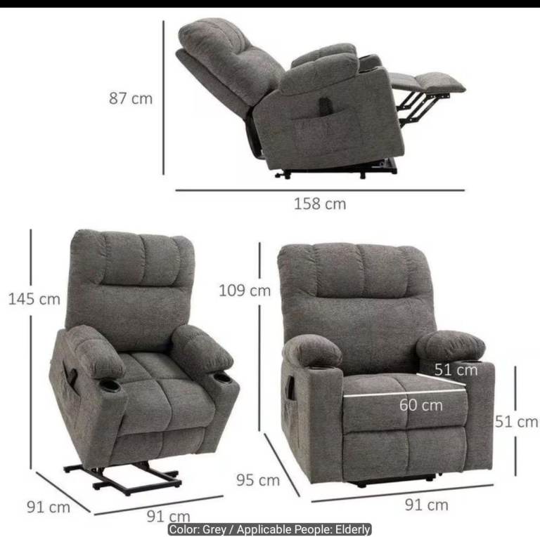 Grey Fabric Recliner Chair with Lift Assist - Good Condition
