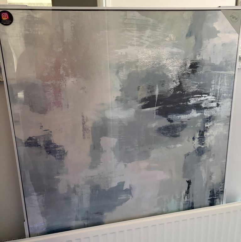 80cm light blue & silver framed canvas 