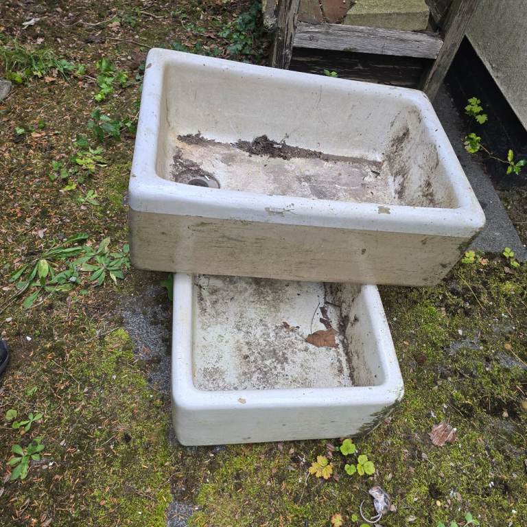 Two Vintage Ceramic Utility Sinks – Fair Condition