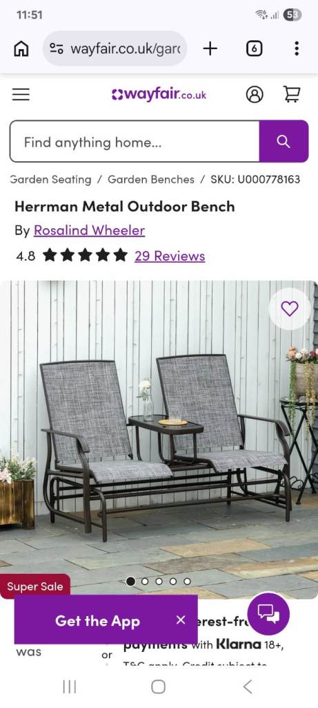Garden rocking double chair set