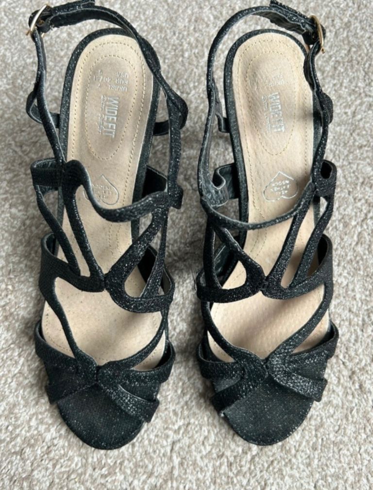Wider Fit Black Glittery Strappy Heels 