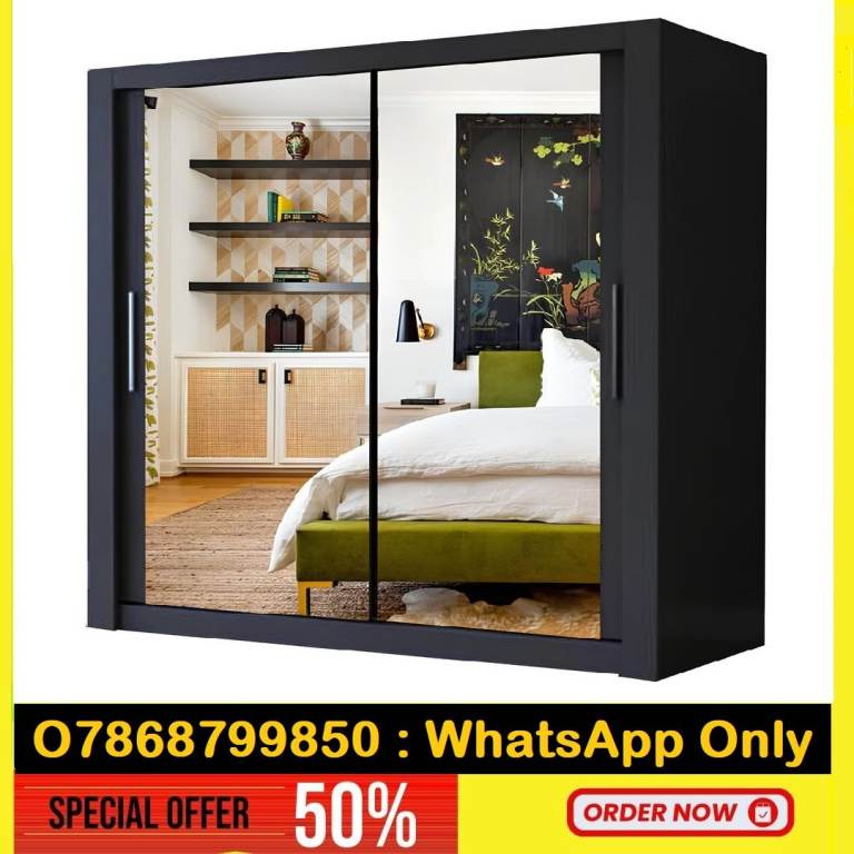 Big Discount - Chicago Wardrobe £229 - High Quality Sliding Mirror Doors Wardrobe -