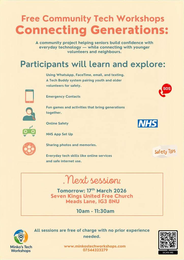 Free Tech / Computer Workshop 17th March 2026 - Seven Kings United Free Church IG3 8NU 