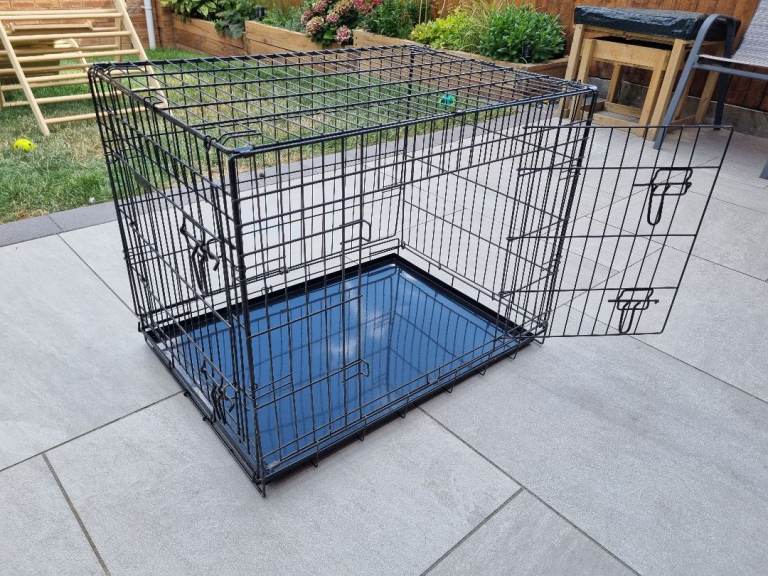 Folding 2-Door Dog Cage/Crate with Metal Tray