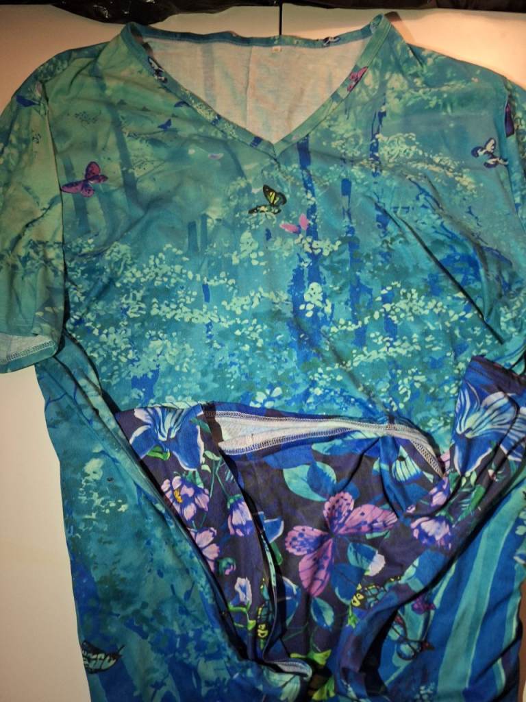 Women's Plus Size 7XL Blue Butterfly Floral Tunic T-Shirt V-Neck Stretch