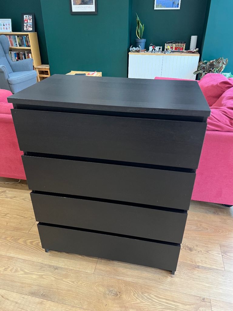 IKEA MALM Chest of 4 Drawers – Black-Brown, Good Condition