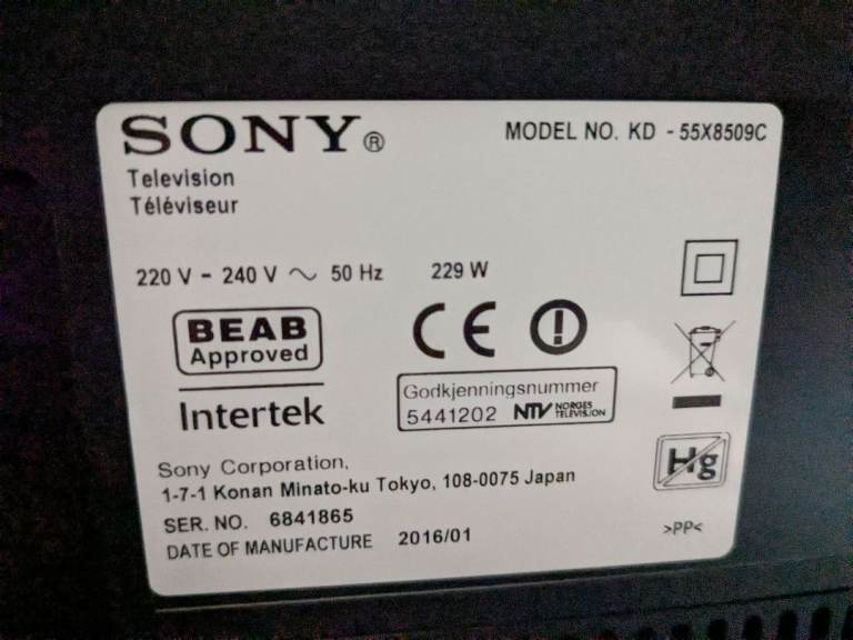 55" Sony KD55X8509C 4k Ultra HD Android Smart TV + Remote    For parts or repair