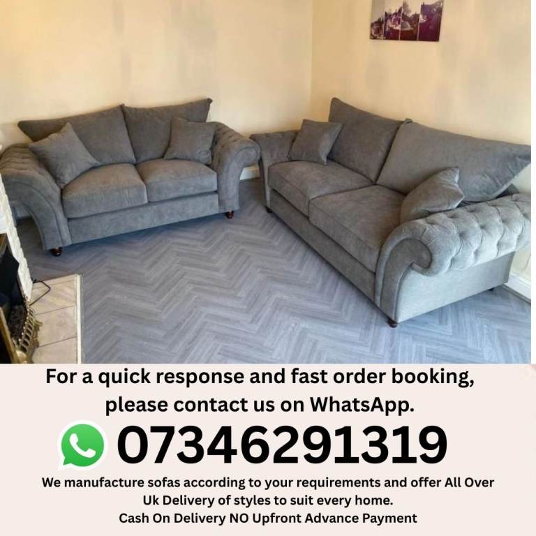 Brand New Grey Fabric Corner Sofa Set