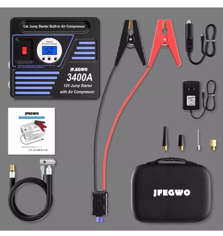 Car Van Jump Starter 3400A with super fast  Tyre Inflator & Power Bank – JFEGWO 12V