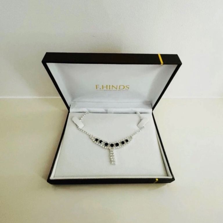 F.Hinds Women's Black & White Diamante Dropper Necklet-Necklace-J5322-Gift Boxed - BRAND NEW