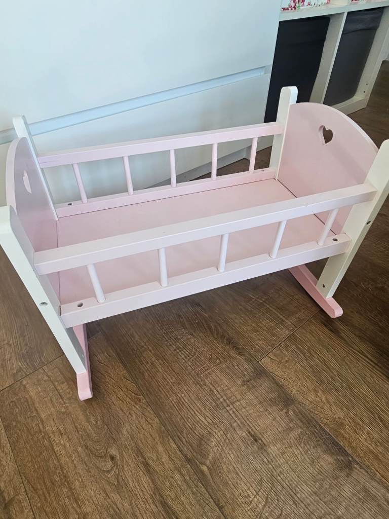 Wooden Dolls toy bed crib 