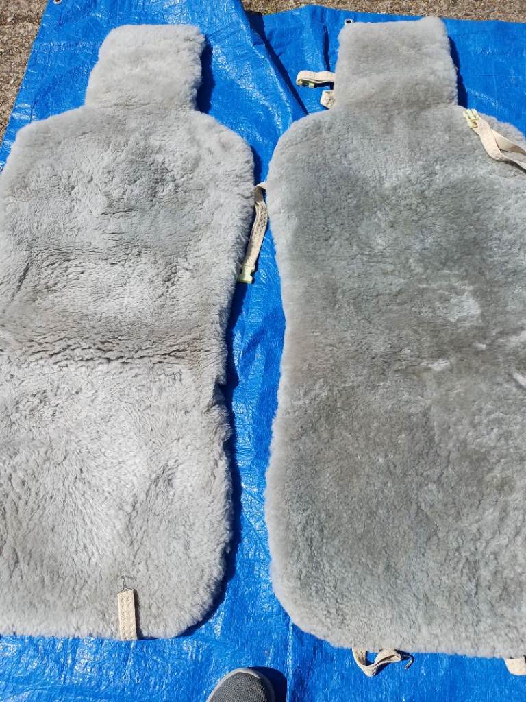 Pair of Grey Faux Sheepskin Car Seat Covers – Good Condition
