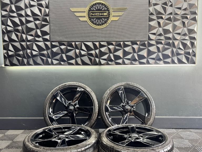 19” inch audi rotor gloss black alloys wheels 5x112 a3 rs3 s3 tt a4 a6 vw golf caddy