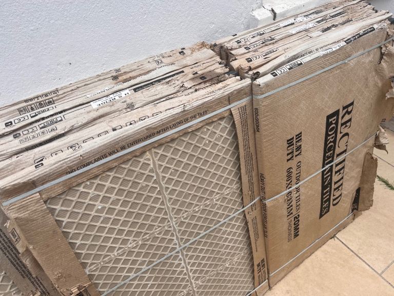 900 x 600 brand new in box porcelain patio paving slabs - beige sand colour 