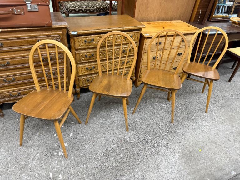 Set of 4 Ercol hoop back dining chairs 